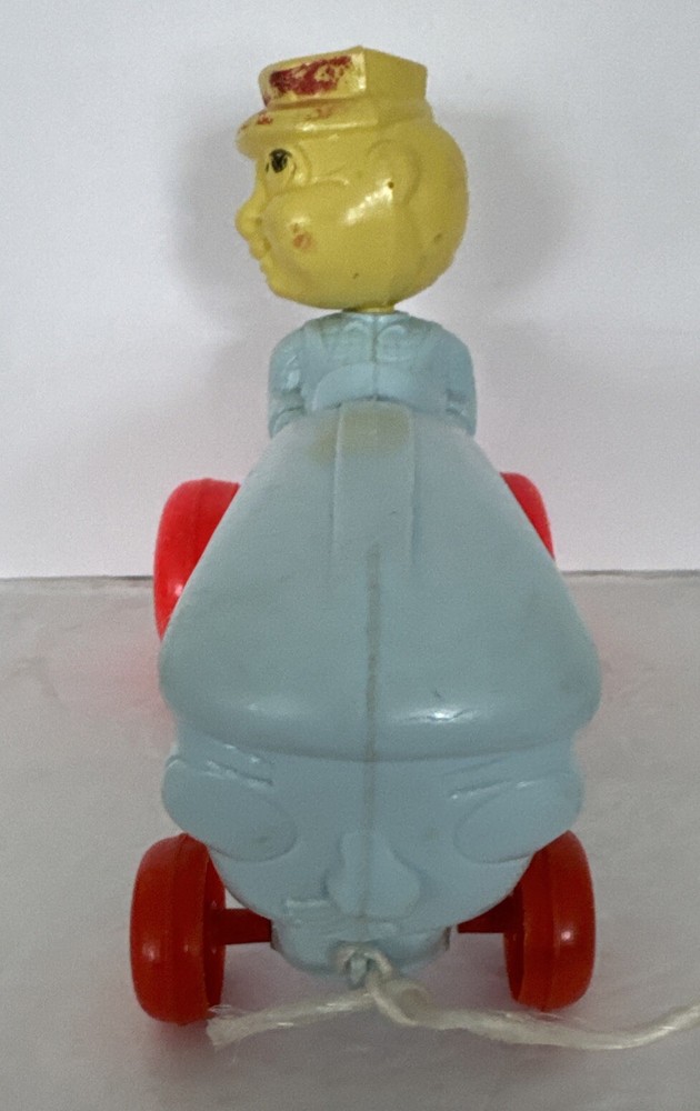 Empire Tractor Farmer Bobble Head Pull Toy Blow Mold Original Pull String Rare