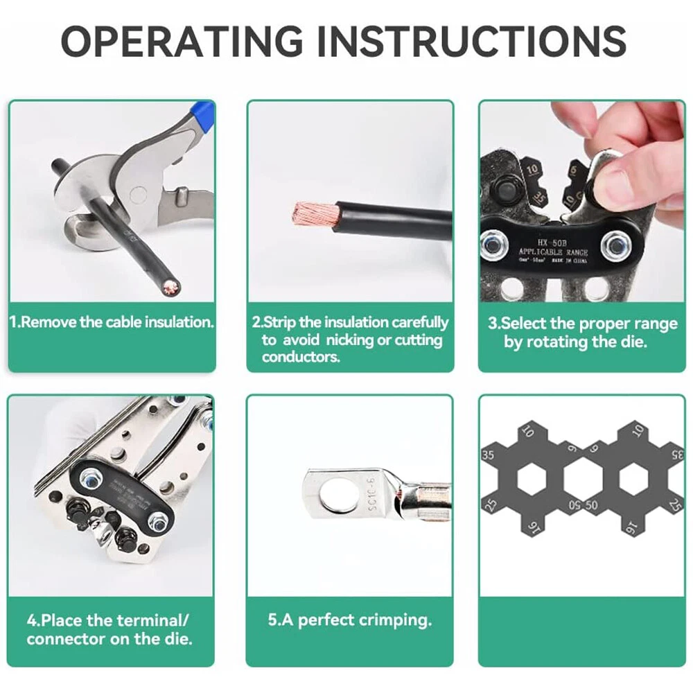 Crimping Tool Cable Lug Crimper Wire Plug Pliers Battery Terminal Assortment Kit