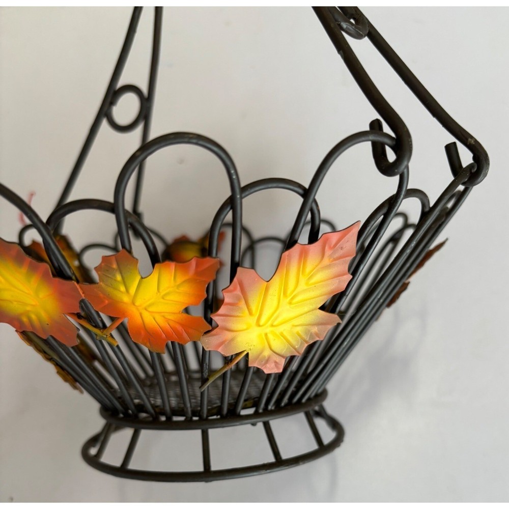 Decorative Metal Basket Fall Leaf Design Black Wire Leaves