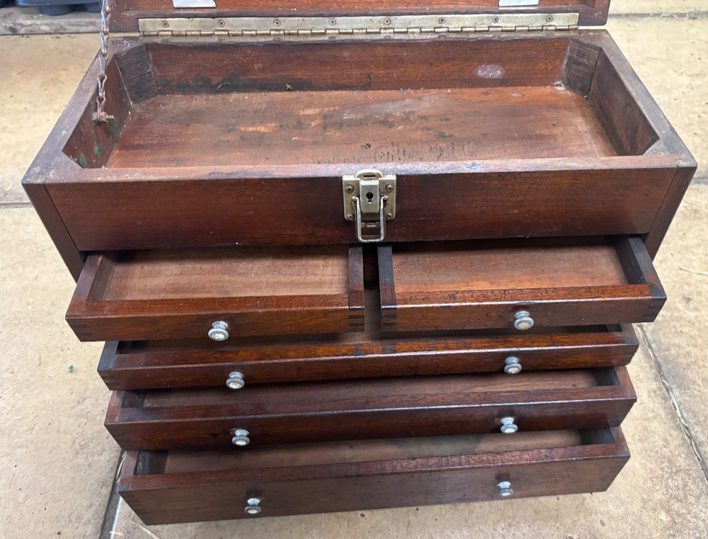 Antique Mahogany Engineers Toolbox/Cabinet - no key.