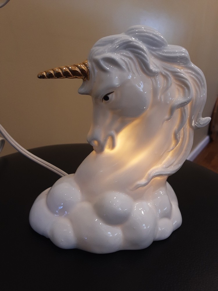 Unique Porcelain Ceramic UNICORN Table Lamp NIGHT LIGHT & Smaller Unicorn