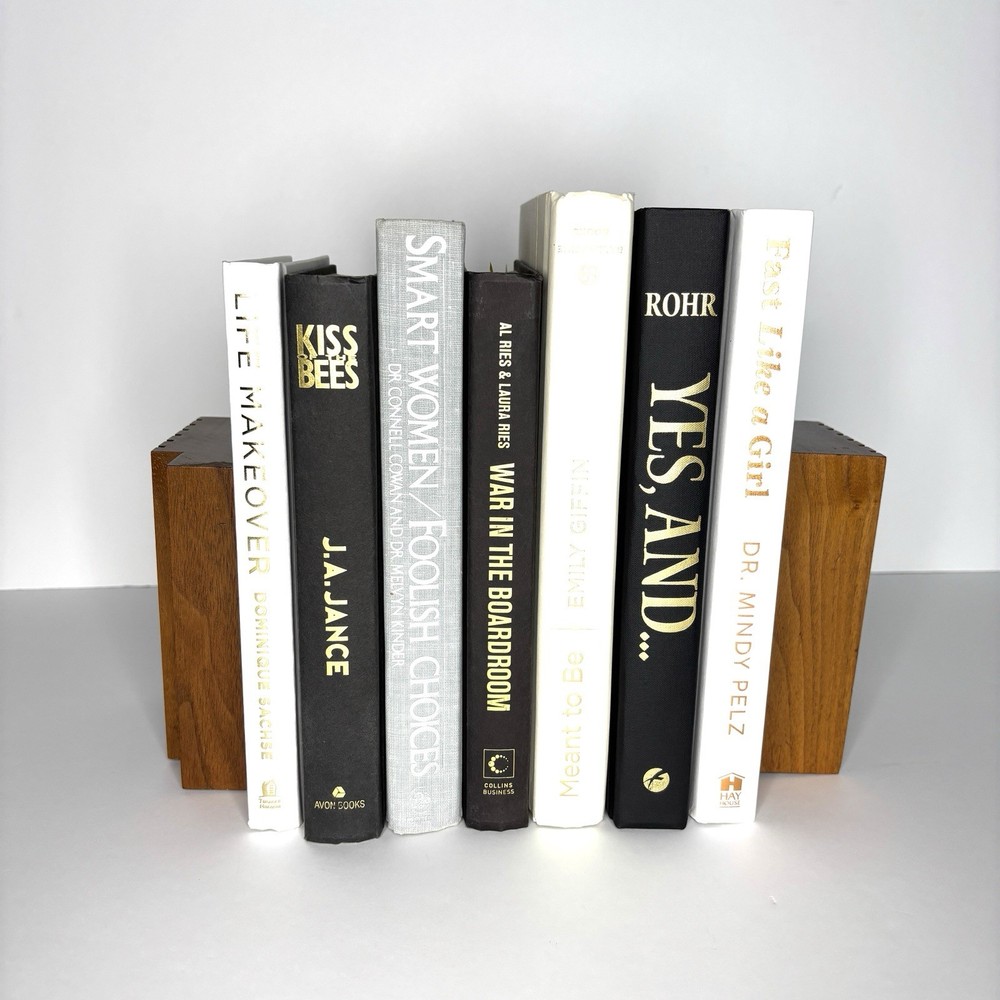 Bookends Solid Walnut Wood Personalized Initial Letter H Mid-Century Modern Book