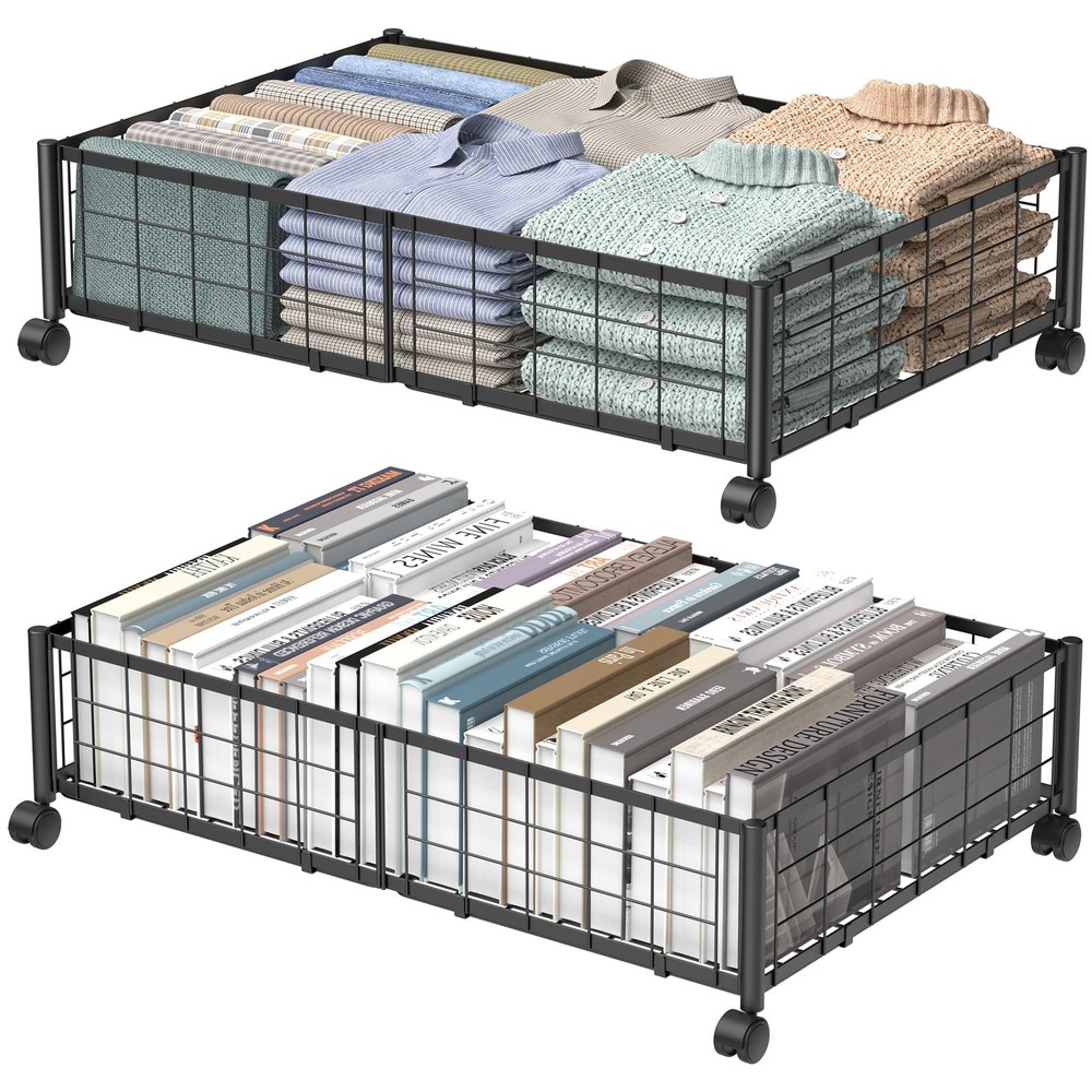 Under Bed Storage with Wheels, 360° Rotating, No-Assembly Underbed Storage Co...