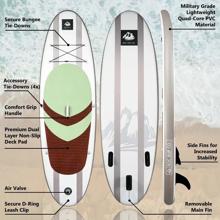 Roc Inflatable SUP Board Bundle: Paddle, Pack & Adventure