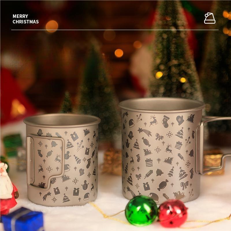 300ml/450ml Pure Titanium Coffee Mug Cup with Lid Foldable Handle Christmas Gift