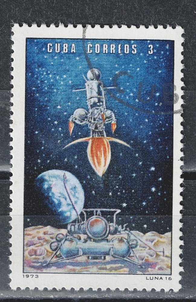 Soviet Space Luna 16 on Moon stamp 1973 A-16