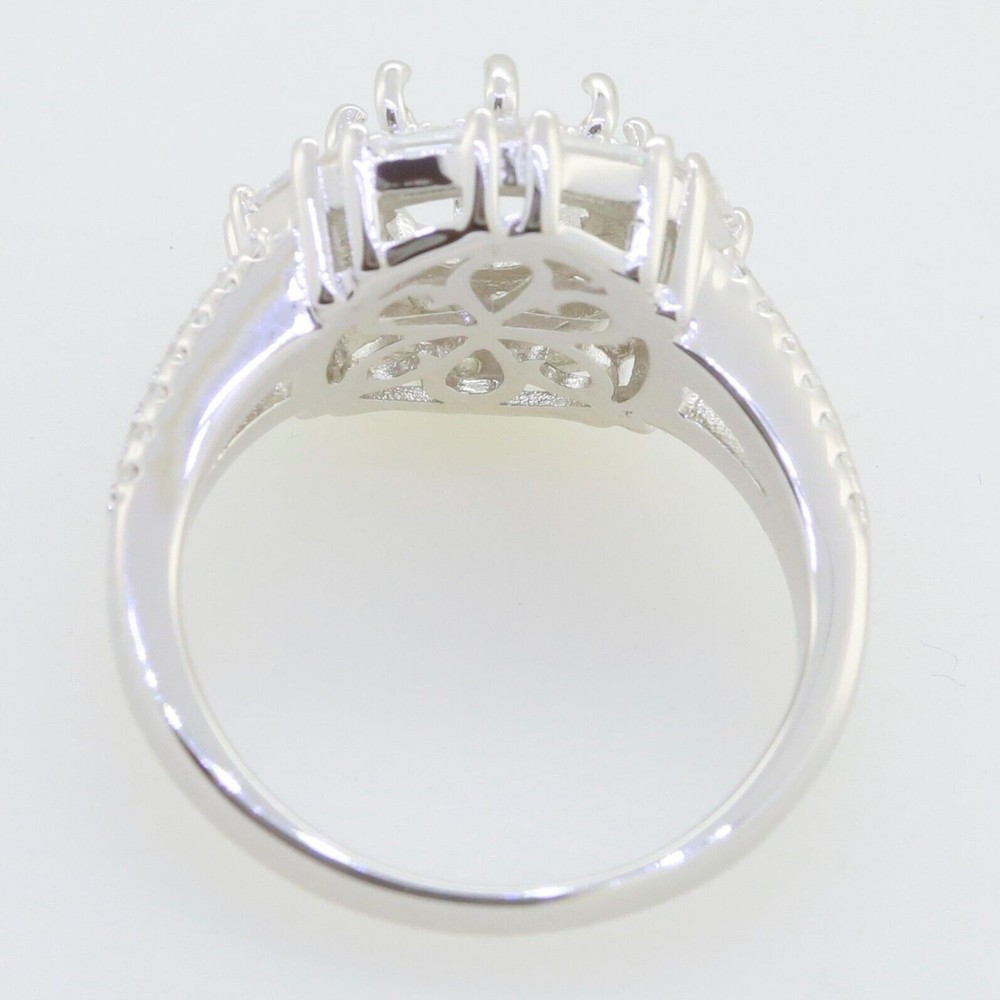 Sterling Silver Semi Mount Ring Setting RD 8x8mm W/ White Topaz Split Shank