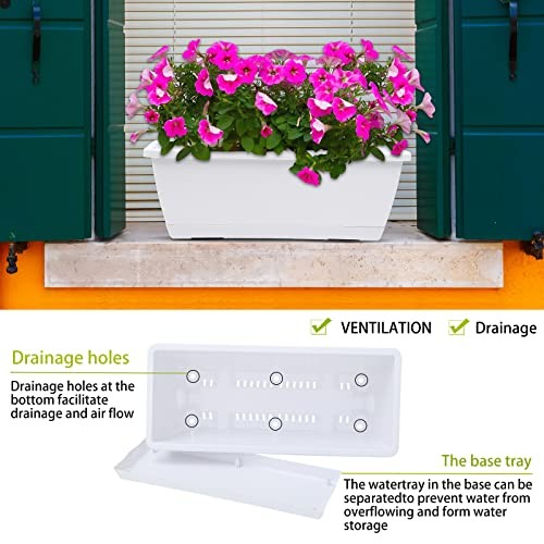 Window Box Planter, 7 Pack Plastic Vegetable Flower Planters Boxes 17 White