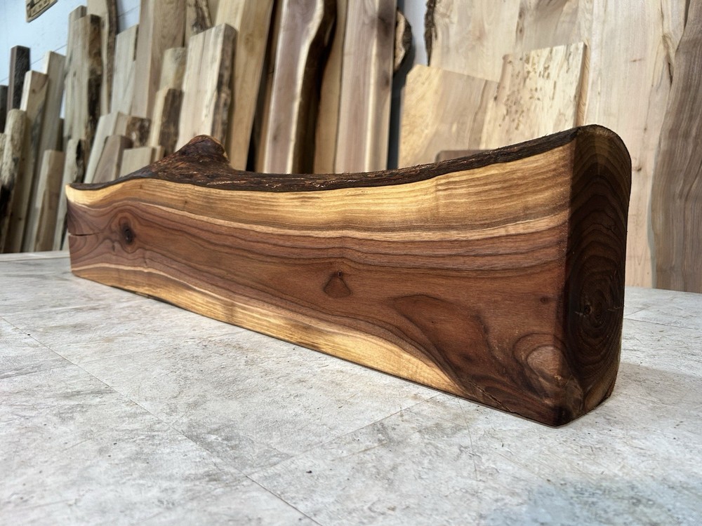 Figured Walnut Mantel/Fireplace Mantel Shelf/Solid Wood/Live Edge Walnut Shelf