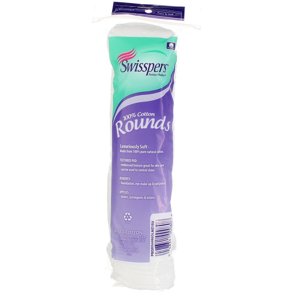 5 Pack Swisspers Regular Cotton Rounds, 80 Ct