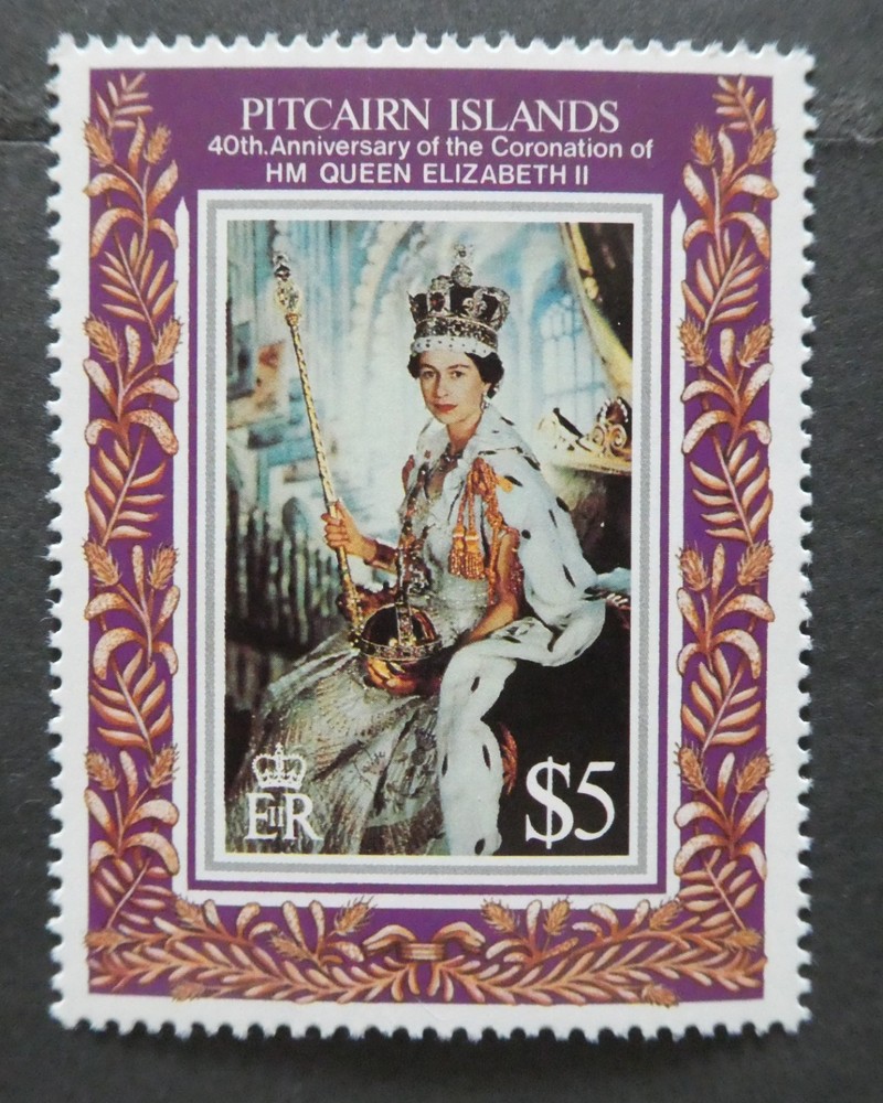 PITCAIRN ISLANDS 1993 $5 QE2 CORONATION 40TH ANNIVERSARY MINT UNHINGED