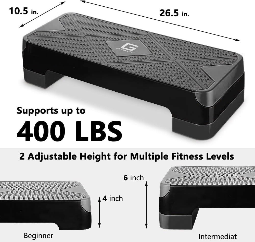 Adjustable Workout Aerobic Stepper, Aerobic Exercise Step Platform with 2 Risers