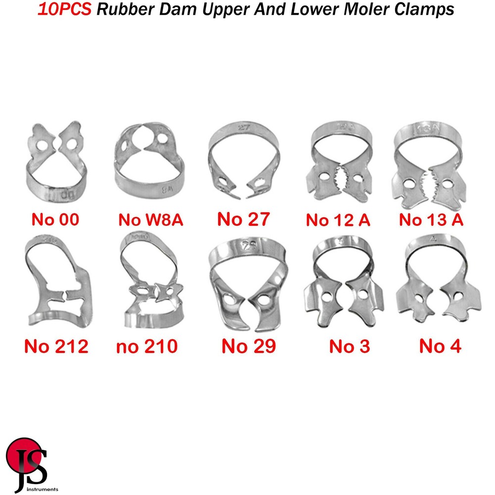 10PCS Rubber Dam Instruments Lower Upper Molar Clamps Endodontics Restorations