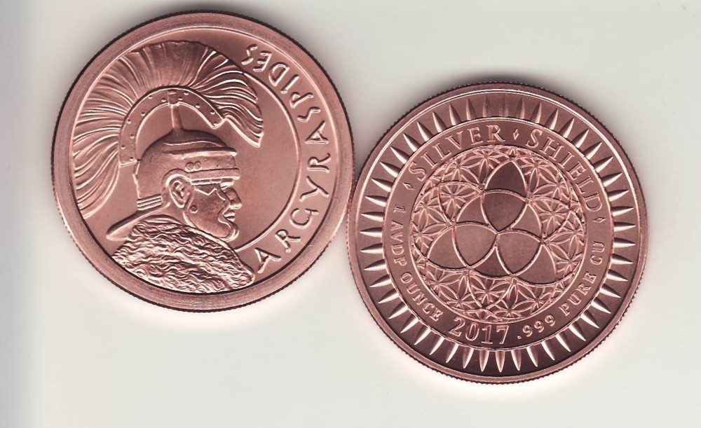 2017  ARGYRASPIDES   1 oz. Copper Round Coin  Silver Shield