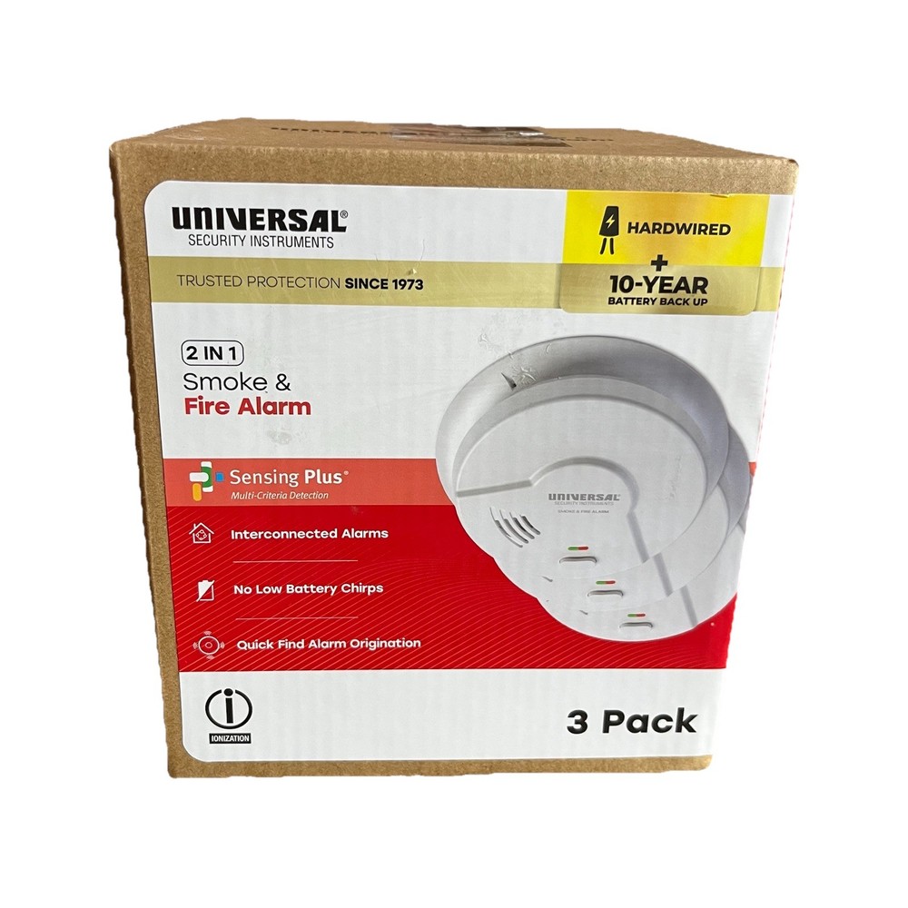 Universal Security 3 Pack Hardwired Smoke Detector W/ Ionization Sensor