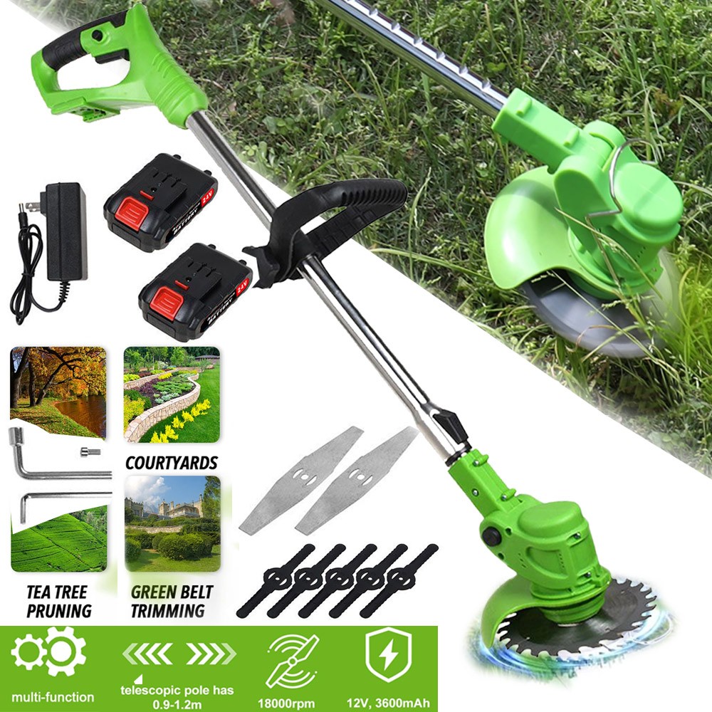 2 Battery Electric Cordless Grass String Trimmer Lawn Edger Weed Wacker Cutter
