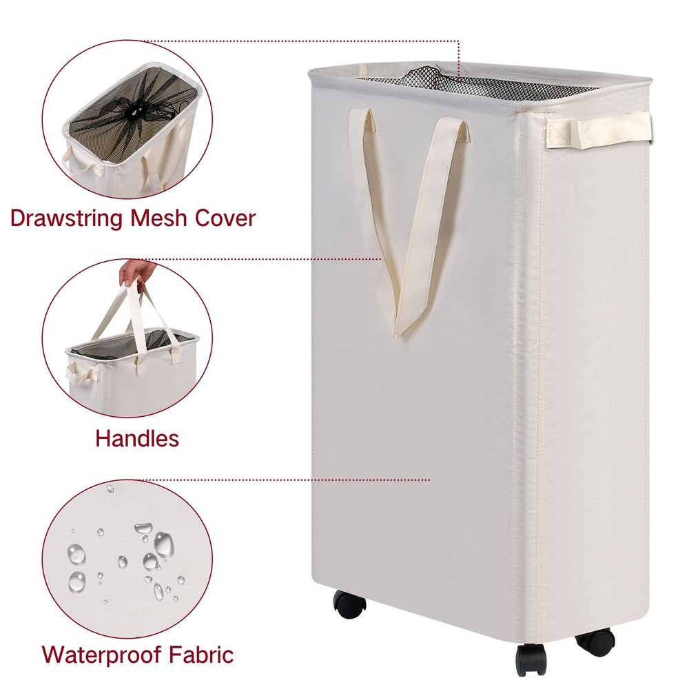 Slim Laundry Hamper with Wheels, Rolling Laundry Basket for Clothes, Small La...