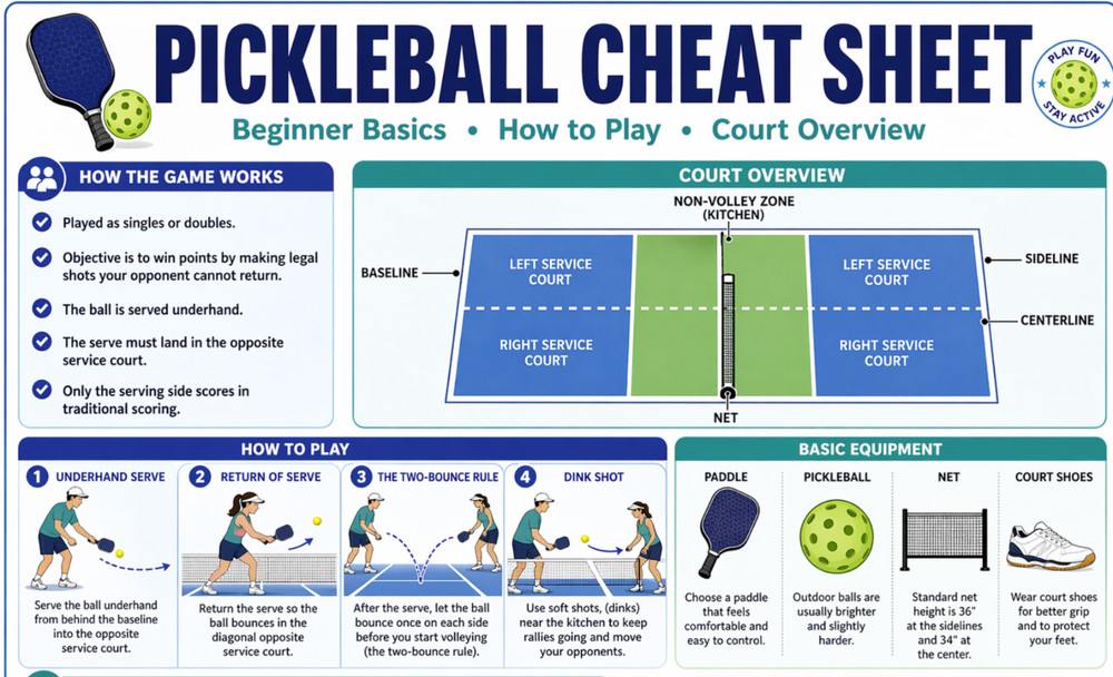 Pickleball Cheat Sheet Guide for Beginners in 2026 Laminated Print
