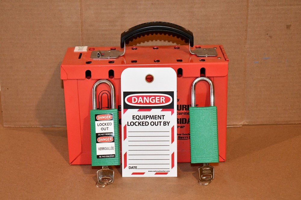 Pair (2) 498A Group Lock Boxes & Permit Stations - Tags-Locks & Keys as Pictured