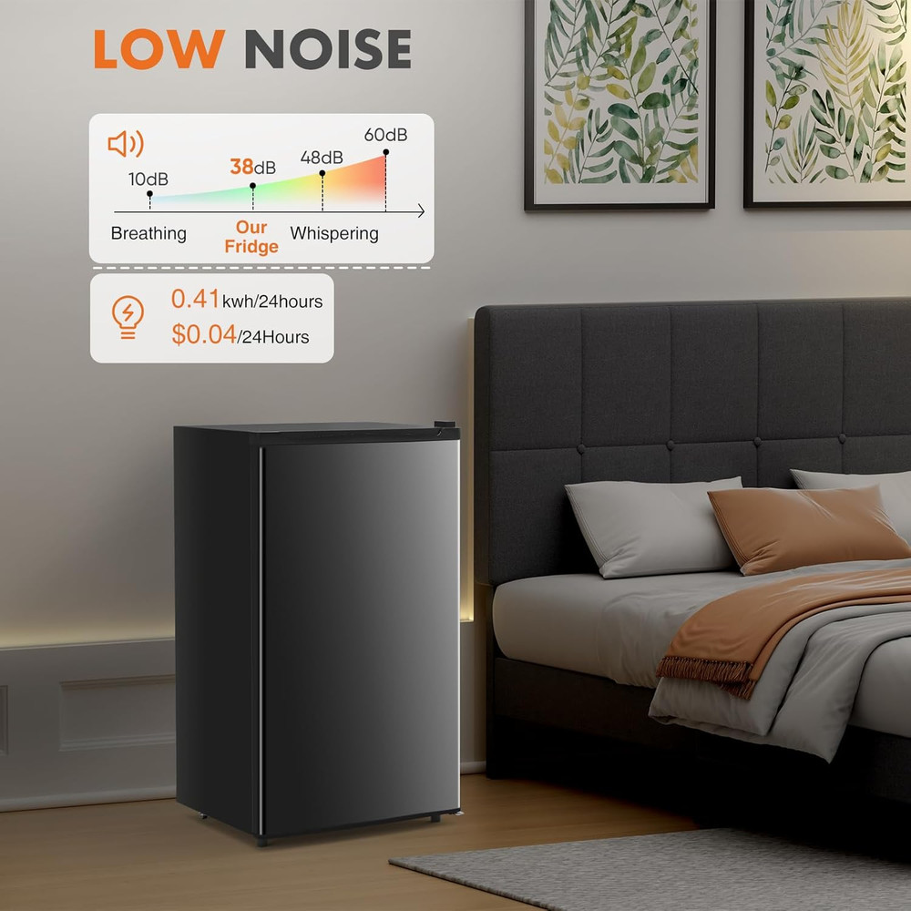 Mini Fridge with Freezer 3.2 Cu.Ft, Adjustable Thermostat, Quiet