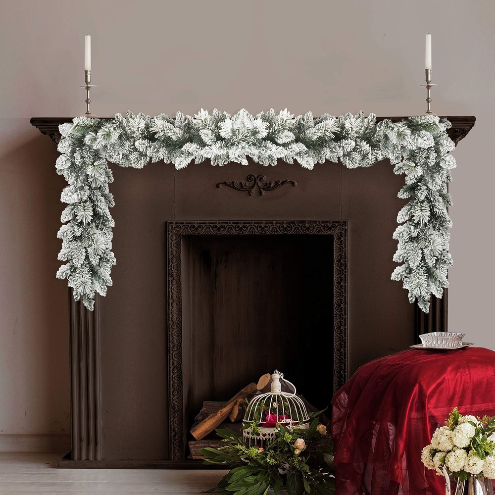 9' Flocked Spruce Garland with 160 Tips