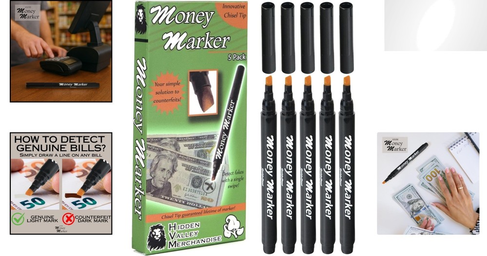 5-Pack Counterfeit Money Detector Pen with Chisel Tip for Instant Verification