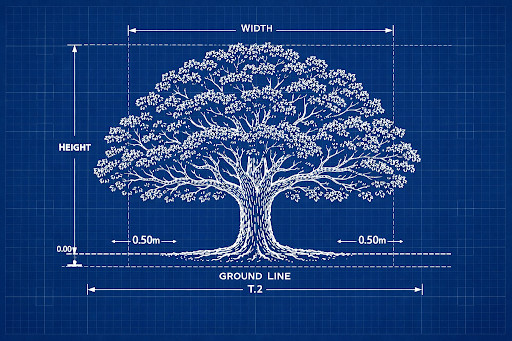 Blueprint Tree Wall Art – Minimalist Botanical Technical Print