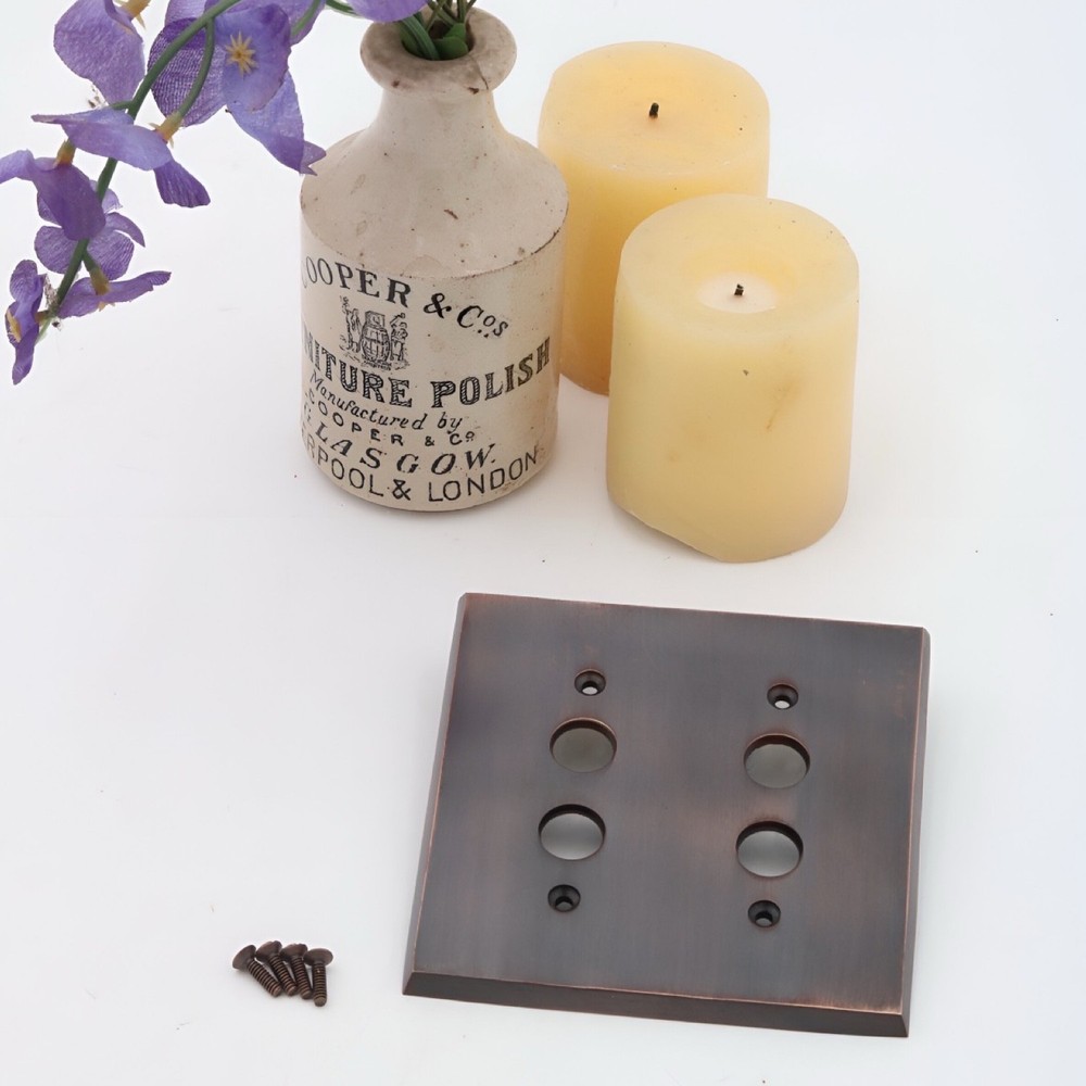 Bronze Two Gang Push Button Switch Plate Heavy Casting
