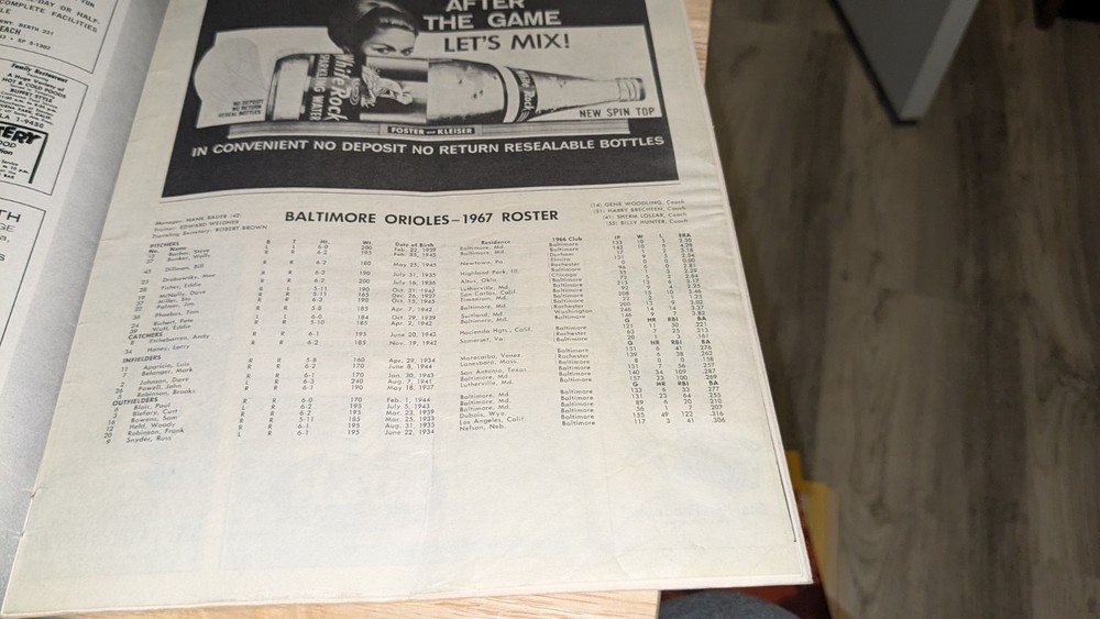 1967 California Angels Scorebook Program vs Baltimore Orioles
