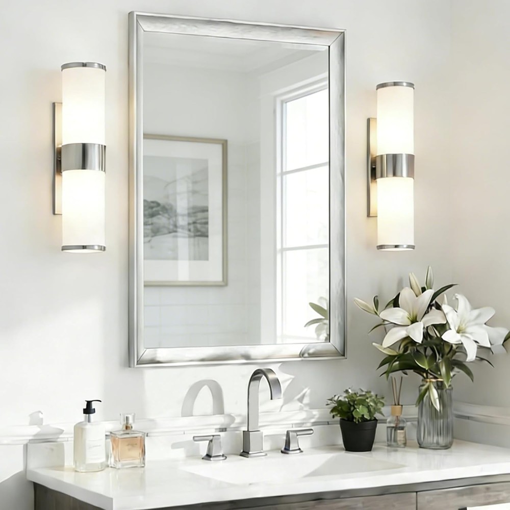 Black Bathroom Mirror 24x36" Rectangle Aluminum Frame Vanity Wall Decor