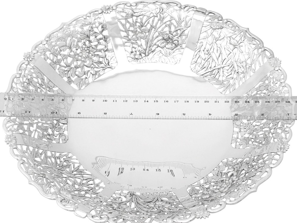 Chinese Export Silver Fruit Dish Antique Luen Hing Circa 1880