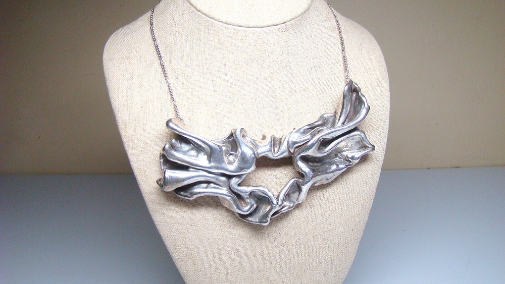 🌟Large Sterling Vintage Brutalist Modernist Silver Statement Necklace