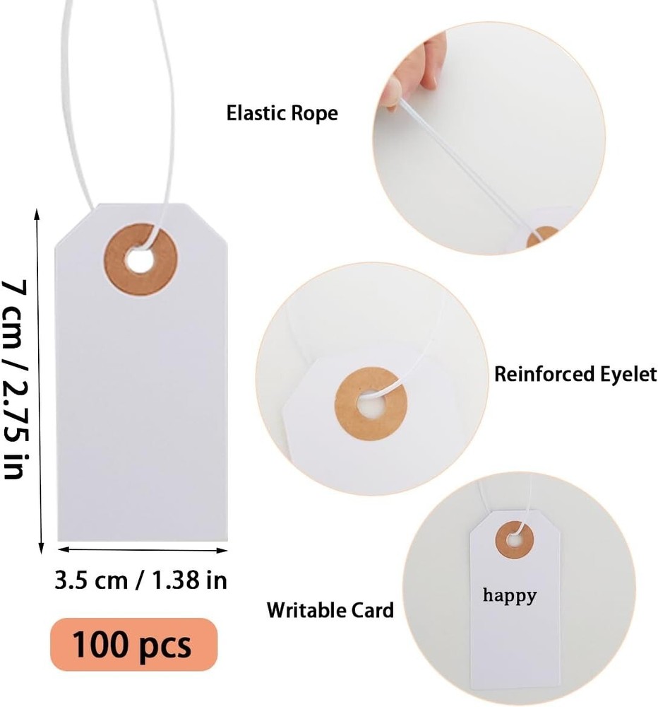 100 Pcs Price Tags with String, Small Price Tags Hanger Stocking Writable Tags,