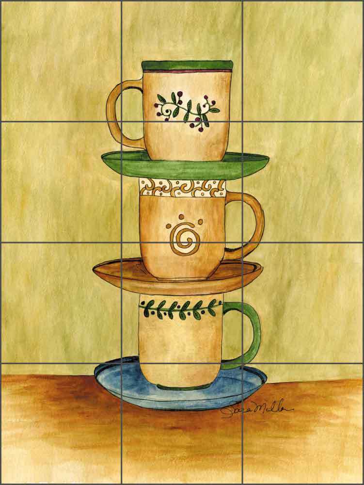Kitchen Tile Backsplash Mural Coffee Time by Sara Mullen SM050