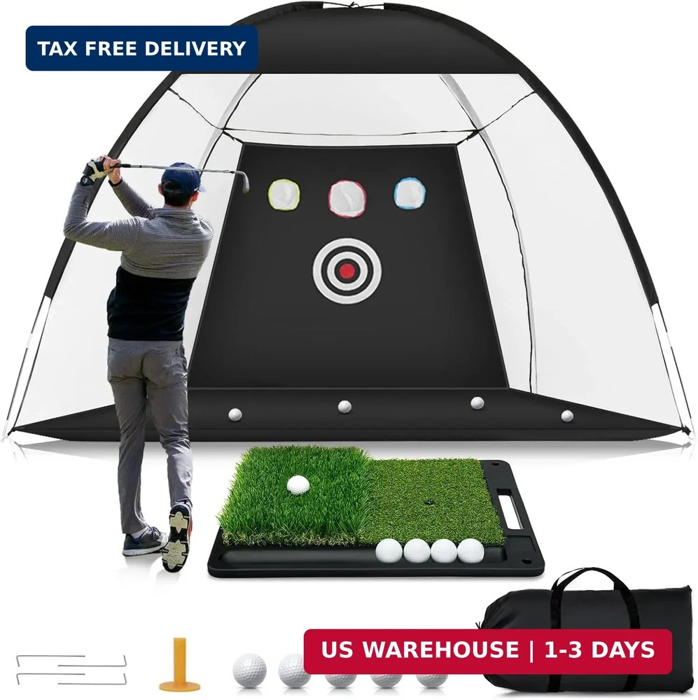 Golf Net for Hitting Practice, 10 x 7FT Golf Training Net with Mat and Target...