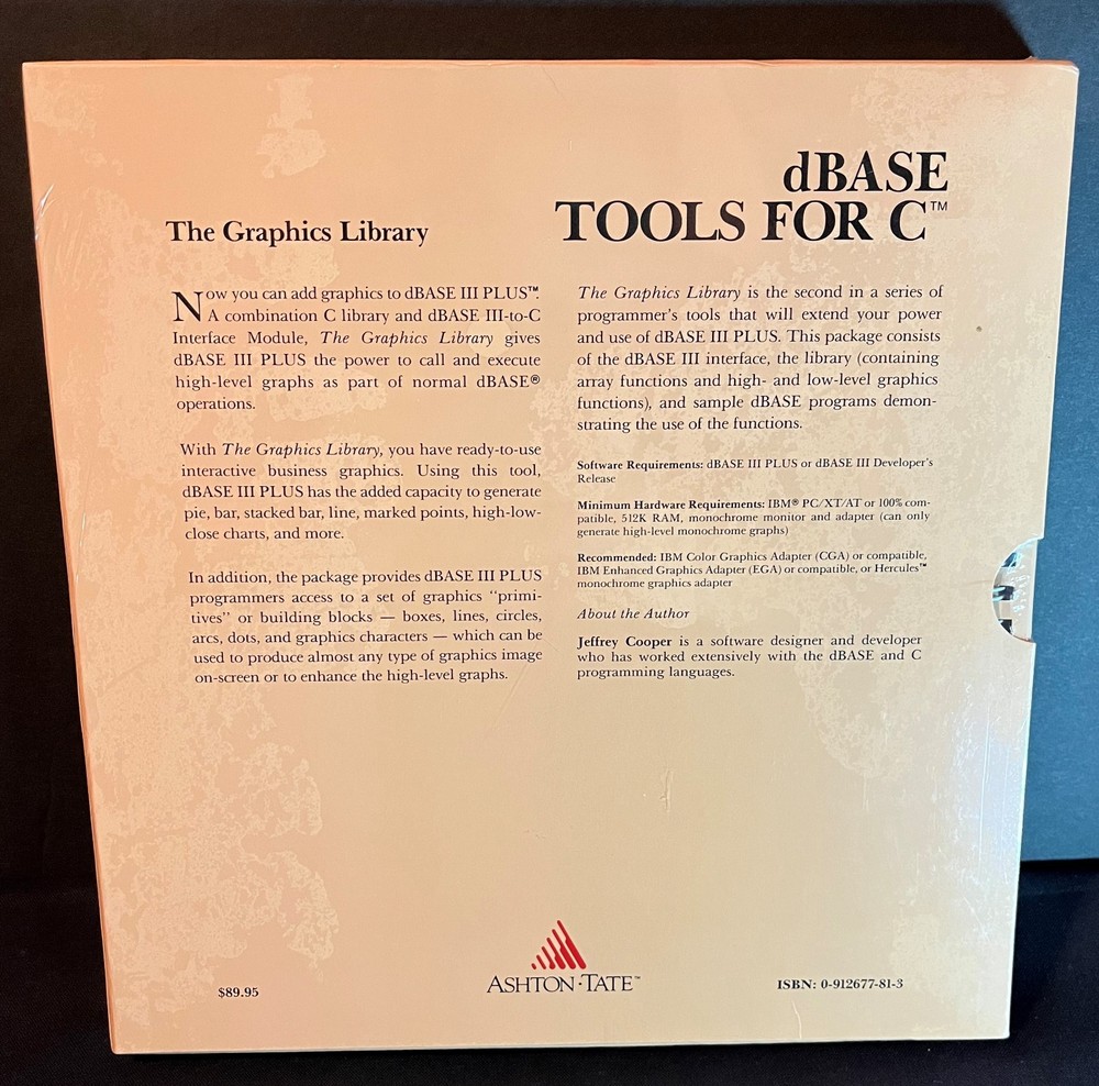 dBASE Tools for C, for dBASE III PLUS - Graphics Library (Ashton-Tate) *Sealed*