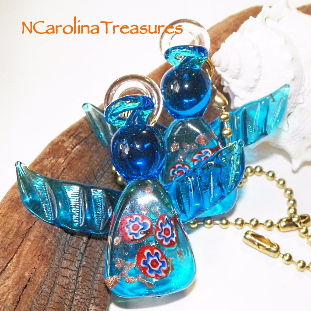 Blue Murano Glass Christmas Angel Ceiling Fan Pulls - Pair