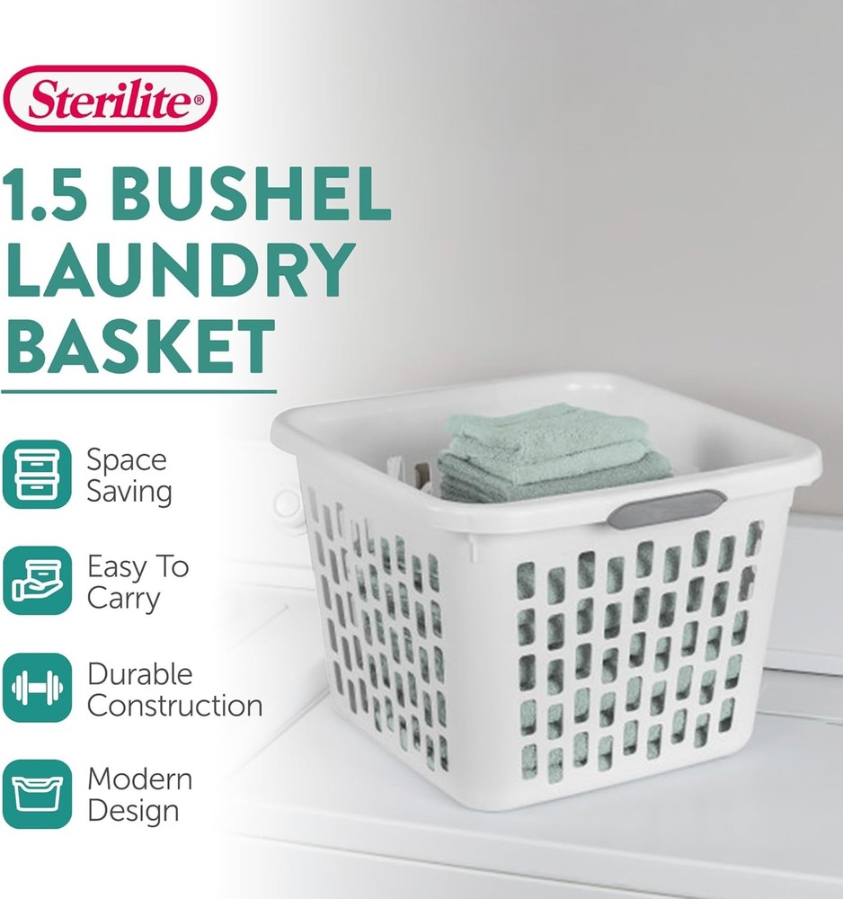 Laundry Basket, Plastic Clothes Hamper, Large Square Bin with Comfort Grip Handl