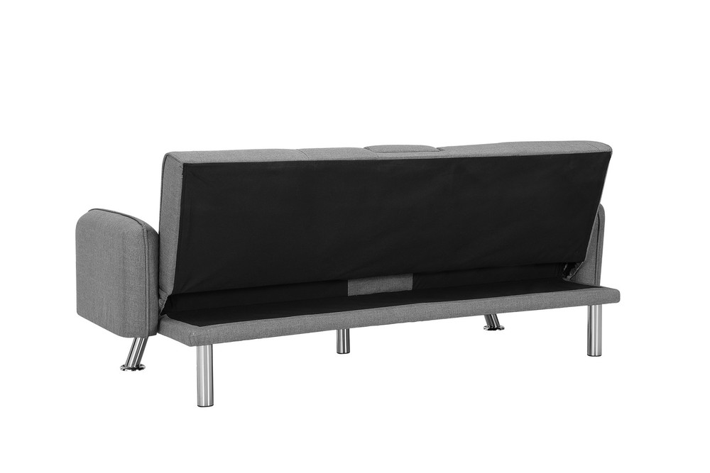 74.4" Futon Sofa Bed Twin Sleeper 2 Cup Holders 3-Position Adjustable Linen Gray
