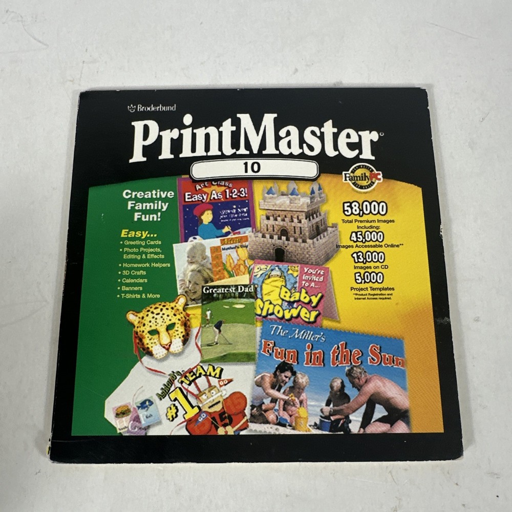 Broderbund PrintMaster 10 Publishing Suite Windows 95 98 2000 Program CD ROM