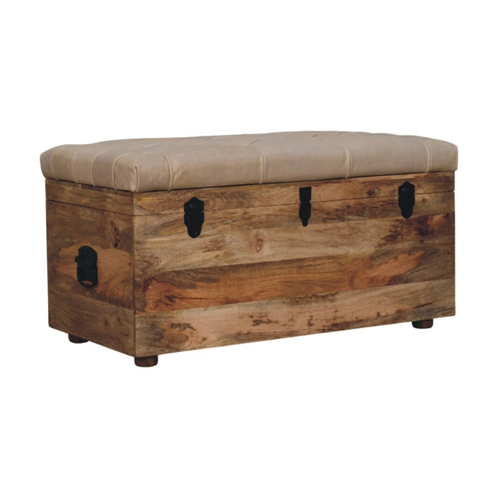 Beige Buffalo Leather Storage Trunk