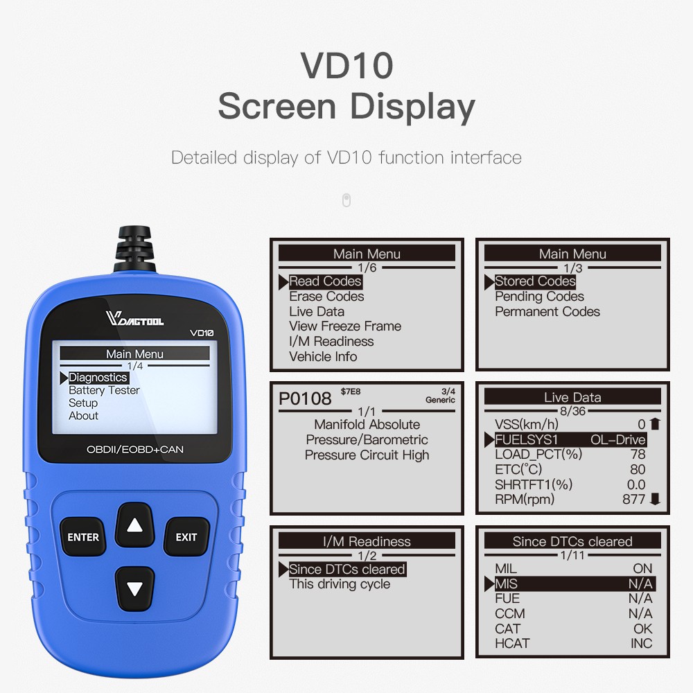 2026 VDIAGTOOL VD10 Code Reader OBD2 Scanner Diagnostic Read Engine Fault Code