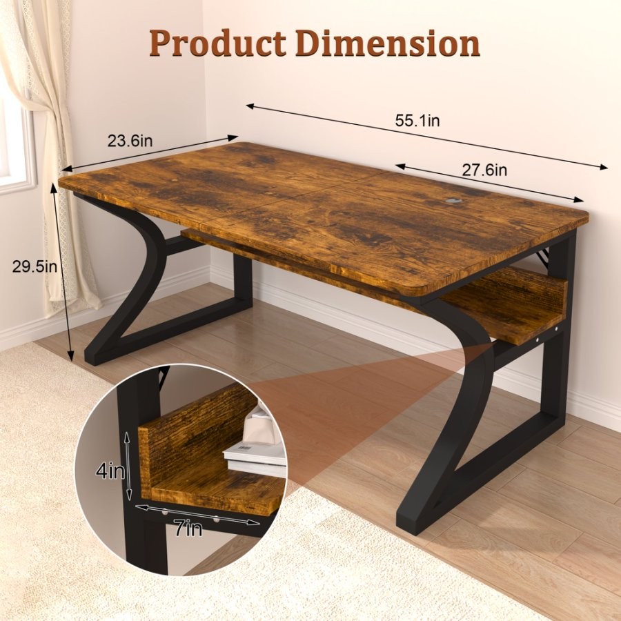 55 Inch Home Office Computer Desk Writing Work Study Table with Reinforcement