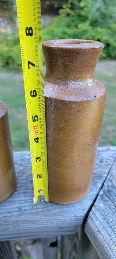 2 Different Size Brown Glazed Blacking Pots