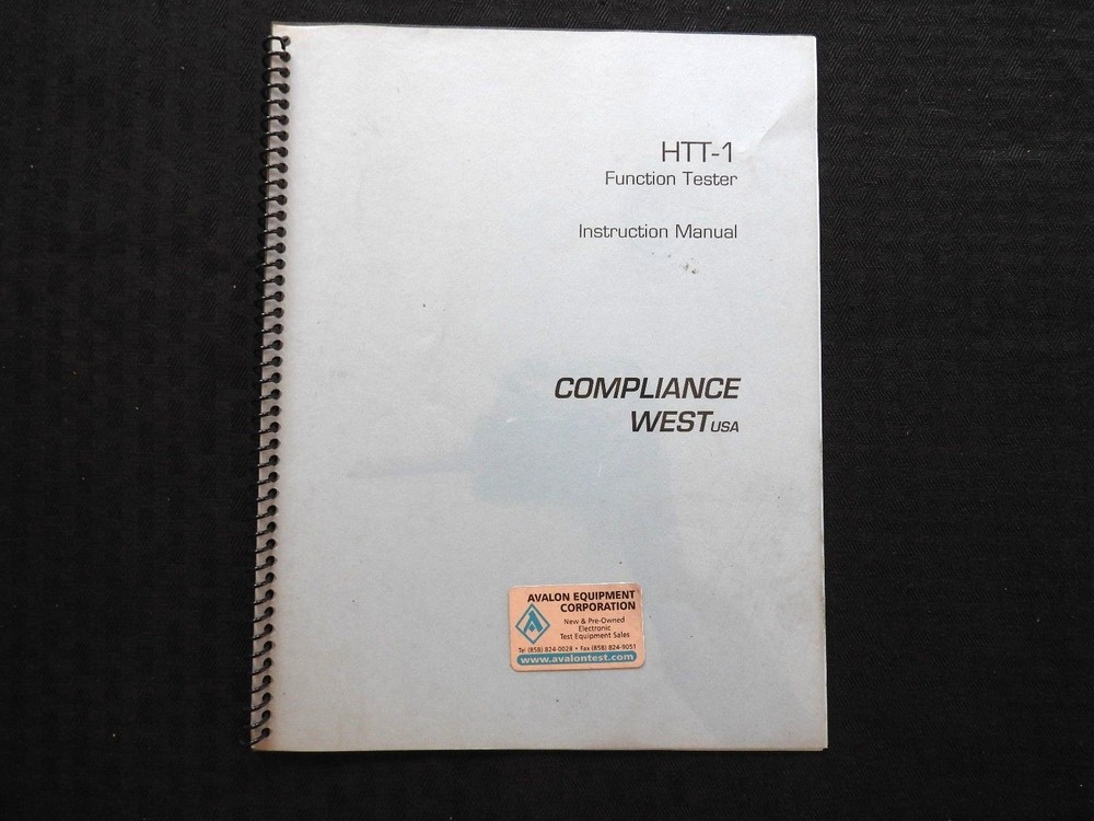 COMPLIANCE WEST HTT-1 FUNCTION TESTER INSTRUCTION MANUAL CLEAN