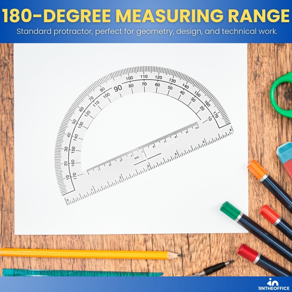 6 Pack Clear Plastic Protractor 6 Inch 180 Degrees Geometry Tools