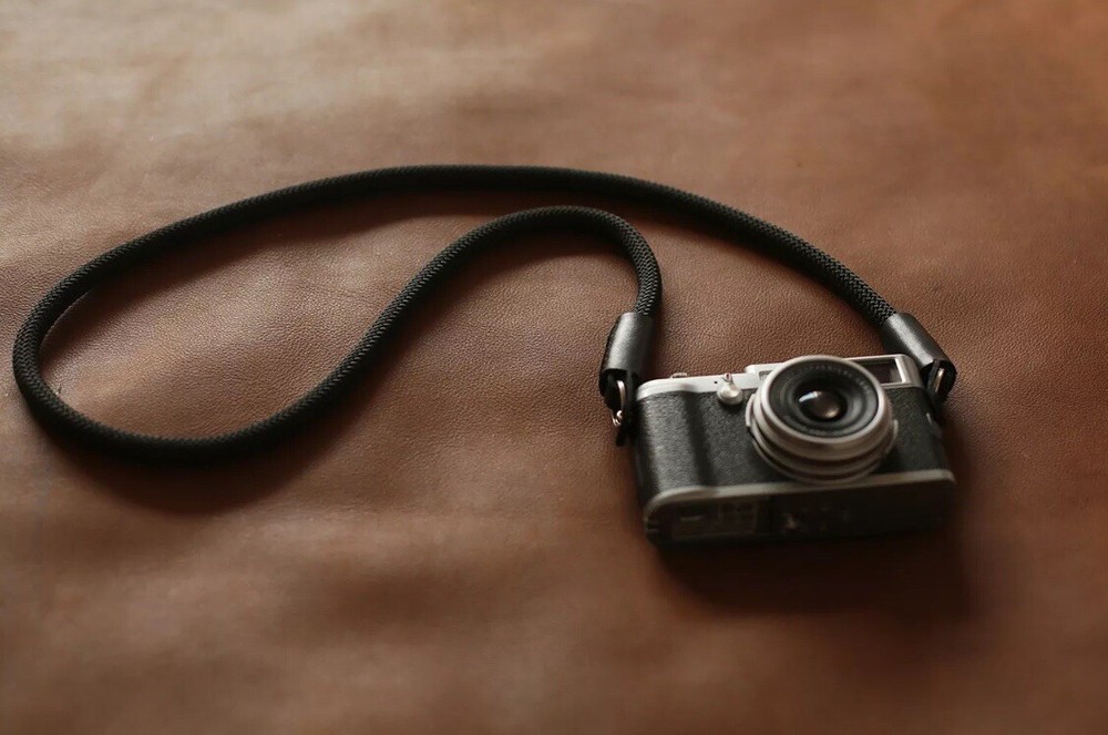 Handmade camera strap all black climbing rope strap