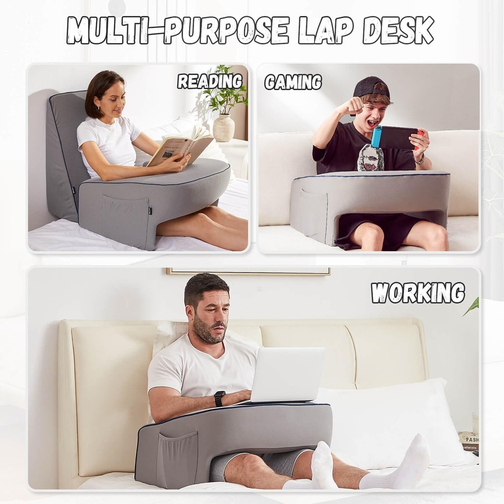 cooloo8 Reading Pillow with Armrests – Extra Large Memory Foam Large, Grey