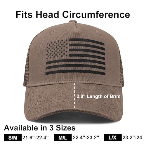 American Flag Trucker Hat - Snapback Fitted Cap for Medium-Large Deep Coffee