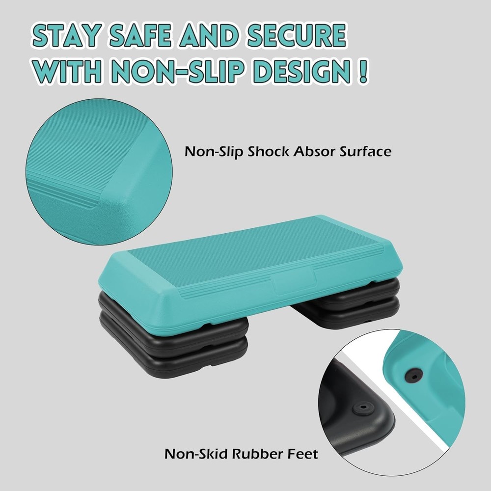 Compact Aerobic Stepper with 4 Stackable Risers - Non-Slip Design for Safety